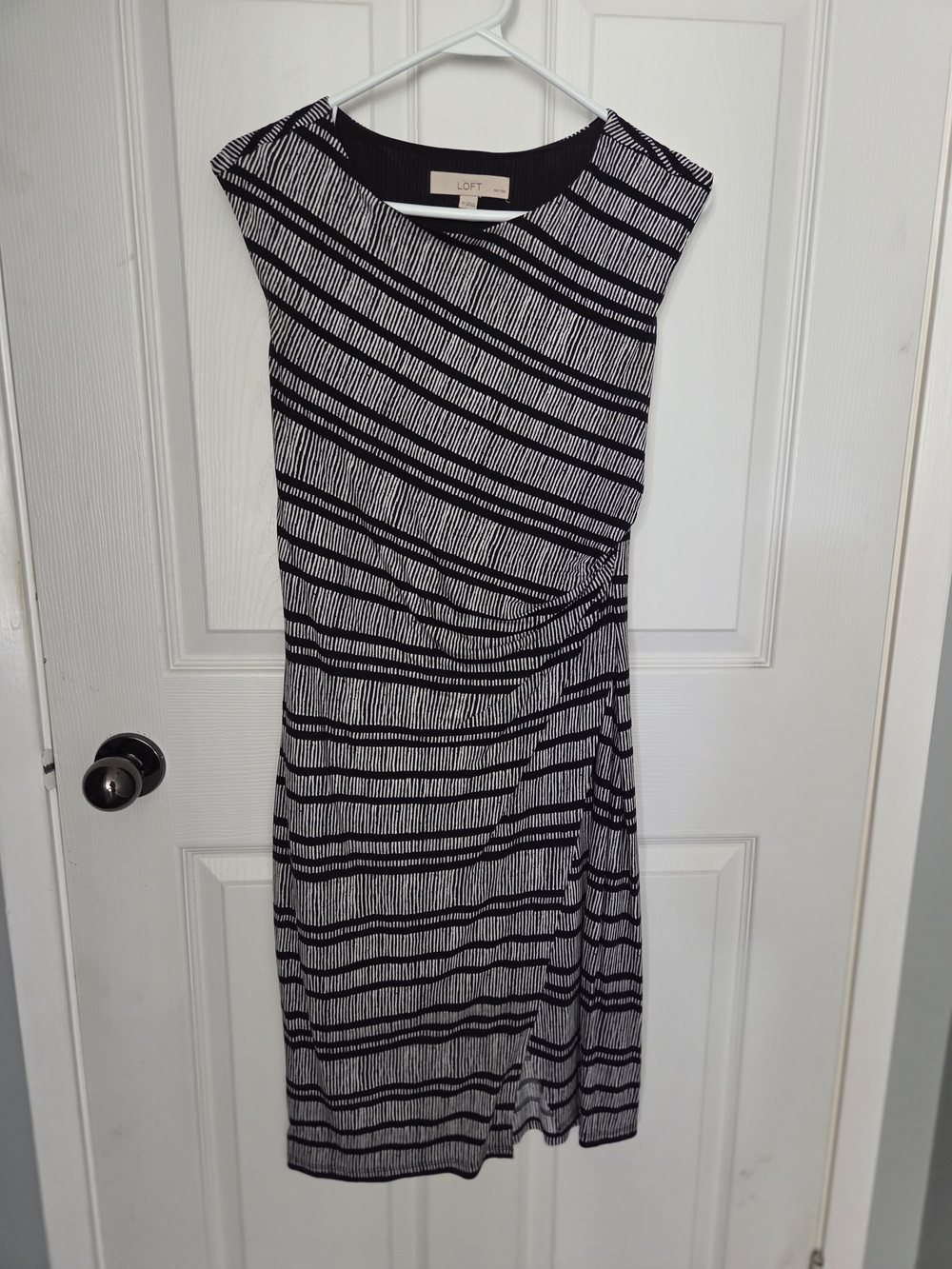 LOFT Black & White Striped Midi Dress